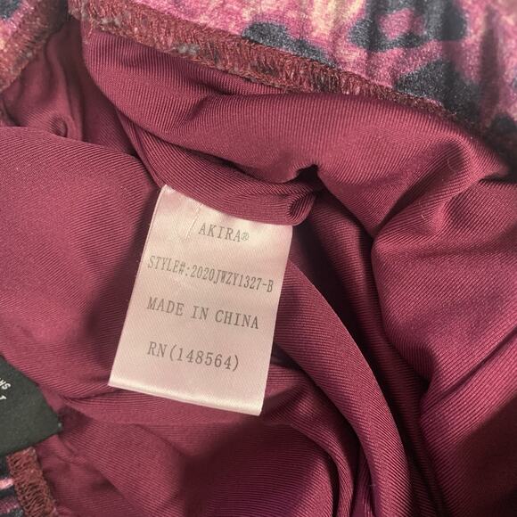 Akira Pants Women Small Velvet Flare Leopard Print Pull-on Stretch Purple Velour - Picture 5 of 9